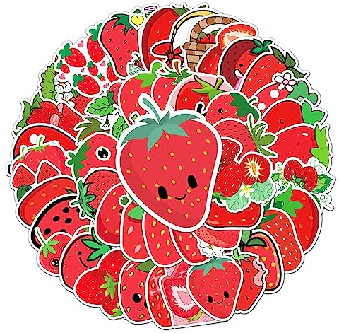 Erdbeeren Aufkleber für Laptop (50 PCS),Geschenk für Kinder Jugendliche Erwachsene Jungen,Strawberry Stickers Wasserdicht Vinyl Aufkleber für Scrapbook,Skateboard,Auto,Gepäck