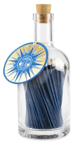 Golden Sun Long Matches in Glass Bottle, Luxury Giant Matches, Coloured Tips Bottled Matchsticks, Housewarming Gift Large Matches, Celestial