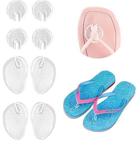 JEVRKAPZ 4 Pairs Clear Gel Silicone Thong Sandal Toe Protectors Flip-Flop Inserts Guards Insoles Shoes Grip Pads Non-Slip Toe Separator Foot Pads Toe Guards Cushions (2 Clip 2 Cushion)