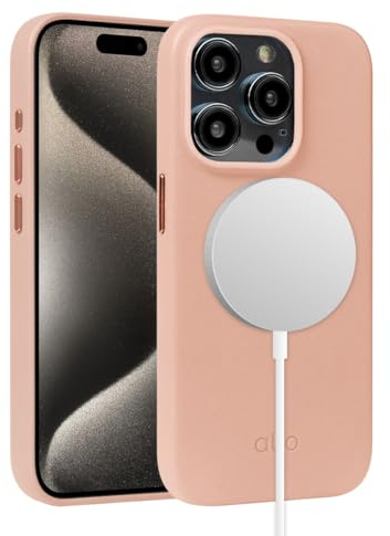 alto Magnetische Lederhülle Kompatibel mit iPhone 15 Pro und MagSafe, CLOP Serie Drop Protective Italian Leather Cover (6.1, Misty Barbie Pink)