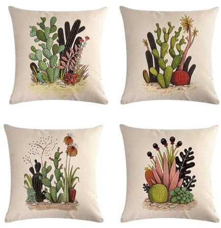 Kaktus Kissenbezug 70 x 70 cm Sofakissen Super Weich Kopfkissen 4er Set Sommer Kissen Deko Kissenhülle mit Unsichtbarem Reißverschluss Kopfkissenbezug Quadrat Kissen für Schlafzimmer Wohnzimmer R300