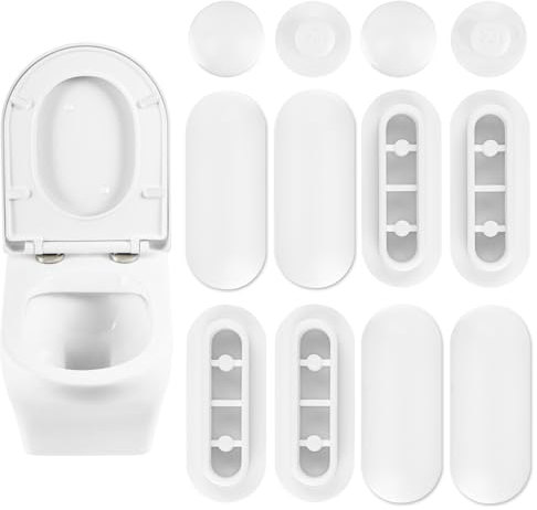 UKOFEW 12 Stück WC Sitzdeckelpuffer,Wc Sitz Puffer,WC Brille Dämpfer WC-Sitz Stoßstange,Toilettensitzpuffer Ersatzteil 8 Ringpuffer und 4 Deckelpuffer für Zuhause Büro Hotel (Weiss)