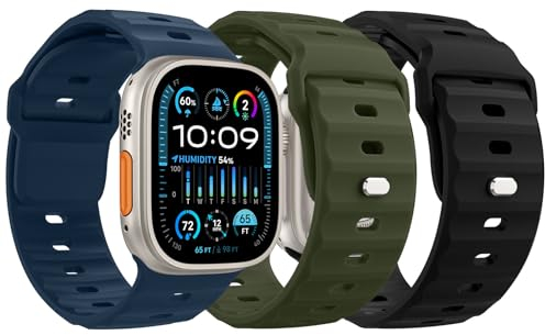 MoKo 3Pack Ocean Band Compatible with Apple Watch Ultra 2 Strap 49mm 46mm 45mm 44mm 42mm for Men Women,Silicone Replacement Strap Wrist band for iWatch Series 10 9 8 7 6 5 4 SE Ultra 2,B/A/D