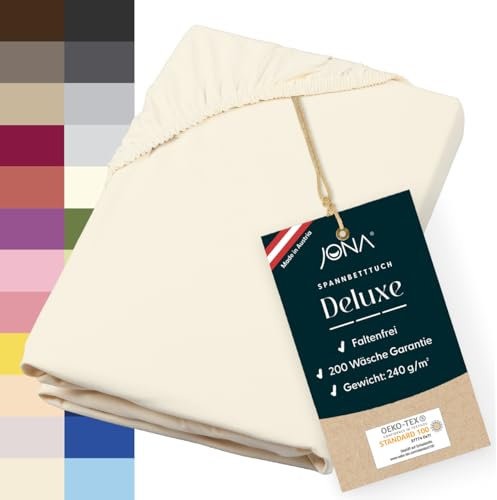 JONA SLEEP® Deluxe Spannbettlaken, Spannbettlaken in Hotelqualität - 240 g/m² - 150 Wäschen Garantie | Made in Austria (Natur, 180-200 x 200-220 cm)