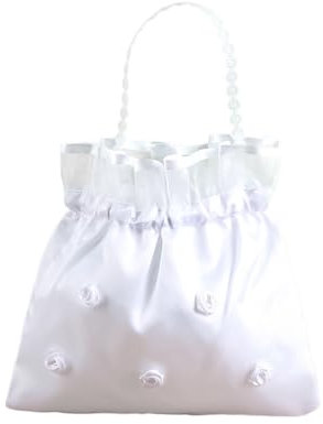 Miaija Bridal Money Bag White Bridal Bridesmaid Flower Decorated Bag Bridal Dolly Handbag for Wedding Dance Party Bride Bridesmaid Gift Bag