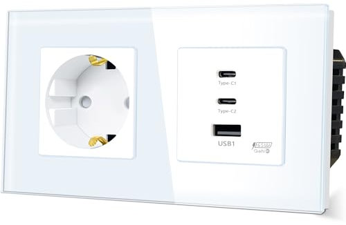 TAWOIA Schuko Steckdose mit 65W Type C und USB Schnellladeschnittstelle für Mobiltelefone, Tablets und Laptops, EU-Standard 1 Fach steckdose unterputz mit Usb C Weiß 86 * 157mm
