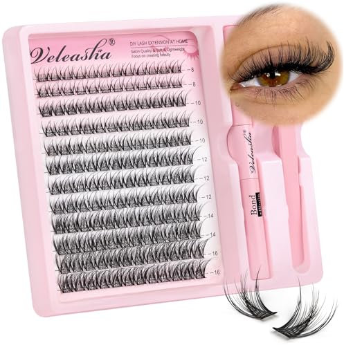 Veleasha Wimpern Extensions Set 144PCS 9-16MIX with Wimpernkleber dauerhaft Wimpern Pinzette und Wimpern Remover, Lash Extension Set für natürlichen Look DIY zu Hause (LD04 KIT)