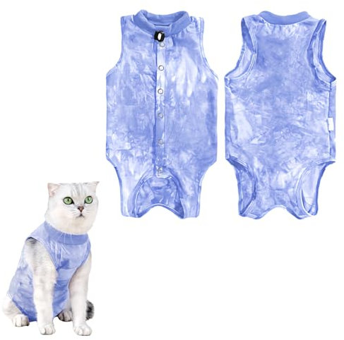 Cat Recovery Suit Post Surgery, Cat Vest Bodysuit Clothes, Kitten Onesie Medical Suit After Spaying, Pet Surgical Spay Shirt E-Collar Alternative for Cats Abdominal Wounds or Skin Diseases (Blue, L)