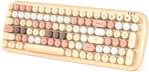 Wireless Bluetooth Keyboard, 100-Key Mini Bluetooth Typewriter Keyboard for Mac iPad iPhone PC Laptop & Android, 3 Devices Simultaneously, Colorful Retro Round Keycaps Keyboard (Milk Tea)