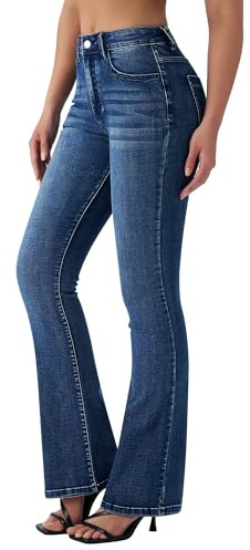 roswear Women's Trendy Stretchy Flare Jeans Mid Rise Bootcut Curvy Denim Pants Pale Blue Small