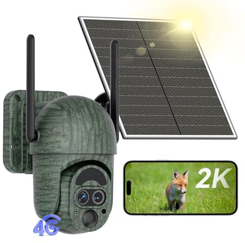 NUASI Caméra de Chasse 4G avec Carte SIM, 12X Zoom Hybride Caméra Surveillance Solaire Exterieure sans Fil, 360° PTZ, Audio Bidirectionnel, PIR Détection, Vision Nocturne, Etanche IP66