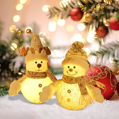 Weihnachtsdeko Schneemann Figuren mit LED Licht, 2 Stück Weihnachten Schneemann Figuren Weihnachten Tischdeko Batteriebetrieben Weihnachten Deko Figur für Weihnachtsdeko Innen Kamin Büro Zimmer (H)