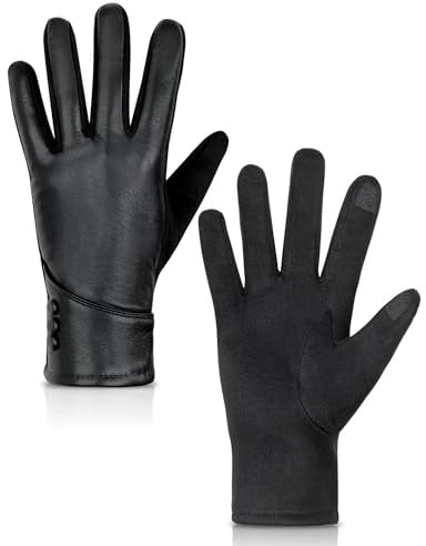 MELLIEX Handschuhe Damen Winter, Warme Lederhandschuhe mit Plüschfutter Thermo Handschuhe Damen Leder Touchscreen, Schwarz