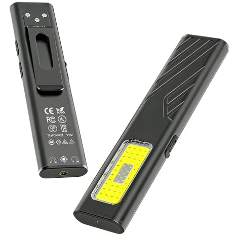 LED Rechargeable Flashlight 42 COB LED Slim Pocket Torch, Magnetic EDC Flashlight with Blacklight Red Laser Emergency Alarm Siren, IP44 Waterproof Portable Work Light for Camping Hiking Car Repair