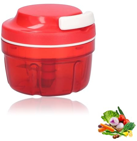 Coupe-Oignons, 300ml Hachoir Manuel Multiple avec 3 Lames en Acier Inoxydable et Cordon, Hachoir à Oignons pour Cuisine, Coupe-Légumes Fournitures de Cuisine pour Ail, Oignon, Viande (rouge)