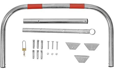 TURBOCAR - Barrière de parking rabattable - Fixation fournie - Dimensions: 77x50x43cm - Acier zingué résistant à la corrosion - Vendue avec un cadenas + 3 clés - Bandes rétroréfléchissantes rouges