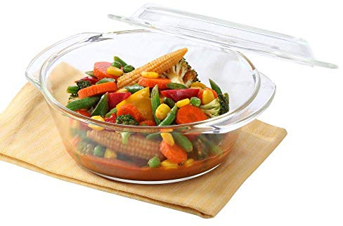 Borosil Casserole with Lid | Borosilicate Glass Bakeware & Serveware Bowl | Microwave, Dishawasher & Oven Safe Multipurpose Bowl for Mixing Dough, Salad, Batter (2.5L)