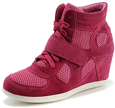 rismart Donna Zeppa Hook & Loop Caviglia Inteligente Tessuto Pelle Scamosciata Sneaker Scarpe 8522-2(Rosa,EU38)