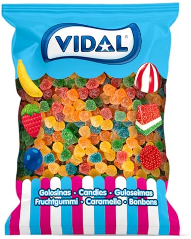 Vidal Golosinas. Gomitas Azúcar. Caramelos de goma con cobertura de azúcar y delicioso sabor a frutas variadas como:limón,plátano,naranja,manzana,fresa y frambuesa.Sin gluten ni grasa.Bolsa1 kg