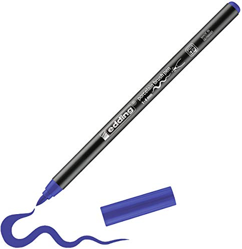edding 4200 rotulador con punta de pincel para porcelana - azul - 1 rotulador - punta de pincel de 1-4 mm - para pintar y decorar cerámica - tinta resistente a la luz y lavavajillas, secado rápido