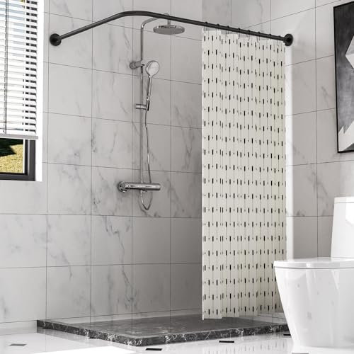 Sikaiqi Dehnbare 304 Edelstahl L-förmige Badezimmer Badewanne Dusche Vorhang Stange Rack (Schwarz, 90-130 cm x 90-130 cm)