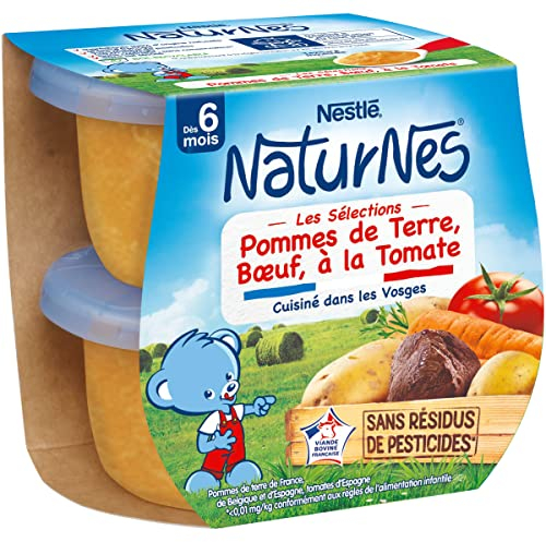 Nestlé Naturnes - Les Sélections - Petits Pots Bébé - Pommes de Terre, Bœuf à La Tomate - dès 6 Mois - 2X200g