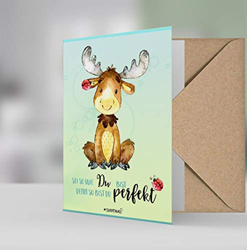 Sunnywall Grußkarte Postkarte Elch Moose Sei So Du Bist Denn Geschenk Deko | Geschenkidee Karte Glückwunschkarte Geburtstag Briefkarte Grußbillet