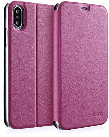 doupi Flip Case für iPhone XS MAX (6,5 Zoll), Deluxe Schutz Hülle mit Magnetischem Verschluss Cover Klappbar Book Style Handyhülle Aufstellbar Ständer, rot pink