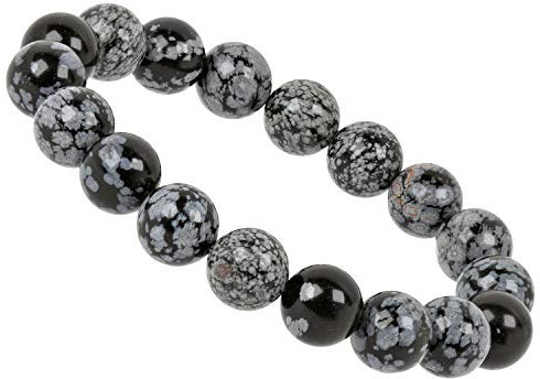 ELEDORO Stretch Armband aus echten Edelsteinen-Perlen 10mm: für Energie und Harmonie (Schneeflocken Obsidian)