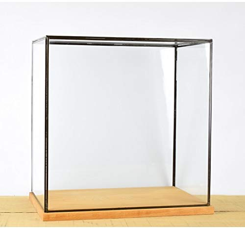 EMH Boîte vitrine en verre et métal noir fabriquée à la main avec base en bois 42 cm