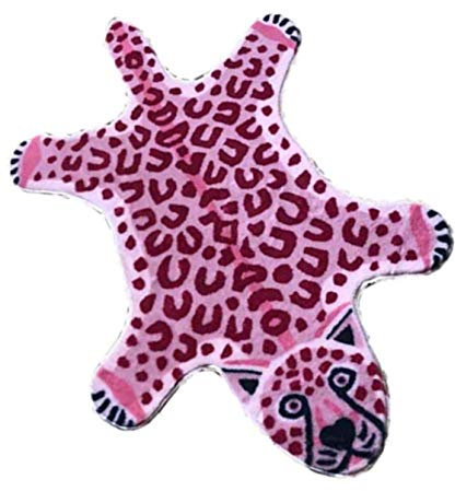 Teppich mit Leopardenmuster, Rindsleder, Geparden-Teppich, niedlicher Leoparden-Teppich für Spielzimmer, Wohnzimmer, 109,7 cm L x 73,2 cm B / 6,1 x 1,9 m (Rosa)
