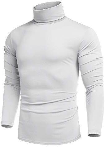 COOFANDY Pull Homme Col Roulé Ajusté T-Shirt Manches Longues Moderne Serré Col Montant Hiver Thermal sous-Pull Basique Pullover Top Haut Confortable Blanc XL