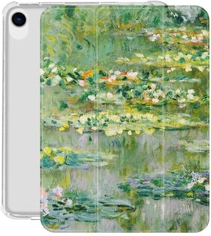 Case Fit iPad 9.7 Inch 5Th/6Th Generation, Monet'S Water Lilies On The Lake Print Slim Lightweight Smart Shell Tri-Fold Stand Cover With Clear Back Protector Fit iPad 9.7 Inch 2018/2017