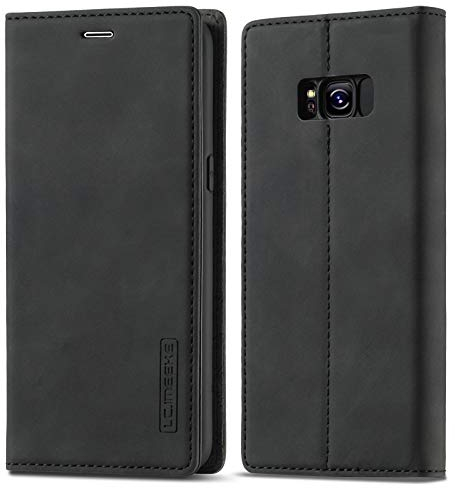 QLTYPRI Hülle für Samsung Galaxy S8, Vintage Matte Handyhülle mit Kartenfach Geld Slot Ständer PU Ledertasche TPU Bumper Flip Schutzhülle Kompatibel mit Samsung Galaxy S8 - Schwarz