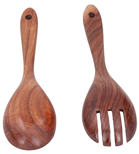Salad Servers,Salad Tongs,10.2inch Wood Serving Spoons Set Salad Mixing Dinner Fork and Spoon,2 Pieces Wooden Salad Servers,Wood Portable Handmade Salad Fork Spoons for Salad Making