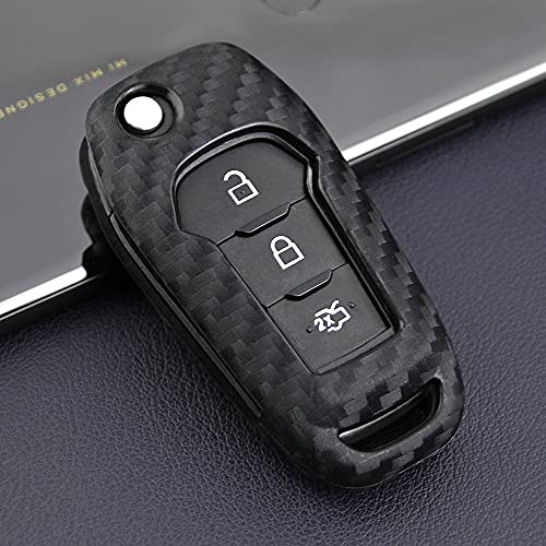 Qirc Autoschlüssel-Hülle aus Silikon-Kohlefaser für Explorer F-150/250 Ranger Mondeo Ecosport, Schlüsselanhänger, Zubehör, Dekoration (ohne Schnalle)