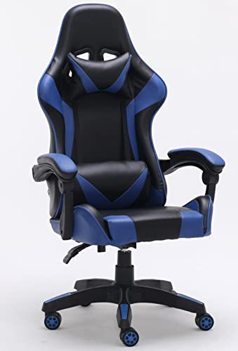 ADGO Remus Gaming Stuhl mit Armlehnen, Computerstuhl auf Rollen, Gamingstuhl, Schreibtischstuhl, Bürostuhl mit Kopfstütze, Gamer Ergonomischer, Konferenz Arbeits, Lordosenstütze Drehstuhl (Blau)