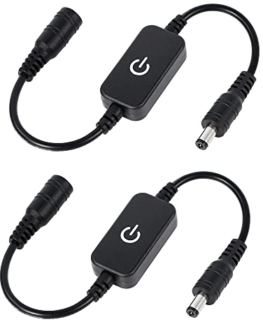 GELRHONR Cavo interruttore in linea di alimentazione CC, 2 pezzi Cavo jack CC on/off touch on/off (5,5 x 2,1 mm) per striscia LED monocolore, lampada da parete e altri dispositivi CC 12V