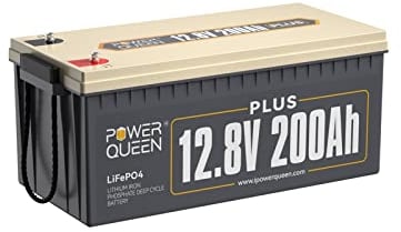 Power Queen 12V 200Ah Plus LiFePO4-Batterie, 200A BMS, 2560Wh Lithium-Batterie, bis zu 15000 Zyklen, leistungsstarke, langlebige 200Ah-Autobatterie für Wohnmobil, Off-Grid, Solaranlage, Marine
