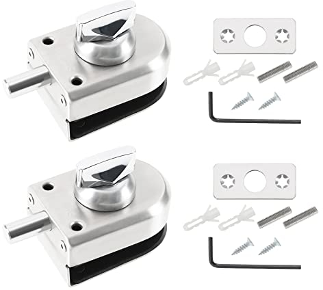 eMagTech 2PCS Glass Door Lock 304 Stainless Steel Floor Latch Bolt Ground Lock Gate Latch for 10-12mm Thickness Glass Door Bathroom Toilet Shop Company