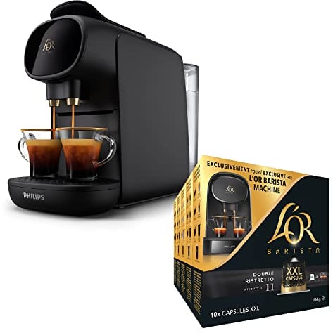 L'OR BARISTA Sublime Coffee Machine Black by Philips with L'OR Double Ristretto XXL 5X10PC, Double Shot, Aluminium Coffee Capsules (Total 50 XXL Capsules) Intensity 11
