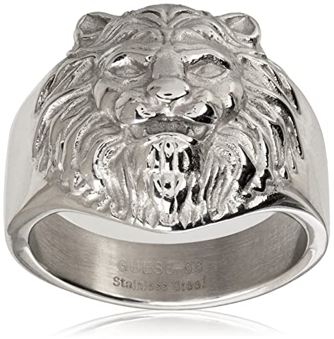 GUESS Herrenring aus der Kollektion Löwe aus Stahl mit Löwenkopf; Größe: 60; Referenz: jumr01307jwst60, Hypoallergener Stahl
