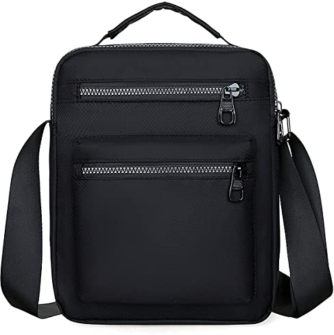 A-QMZL Sac à épaule sac à main pour hommes sac à Messager de grande capacité nylon sac à main décontracté latéral Multi - poches travail randonnée pédestre (Noir)
