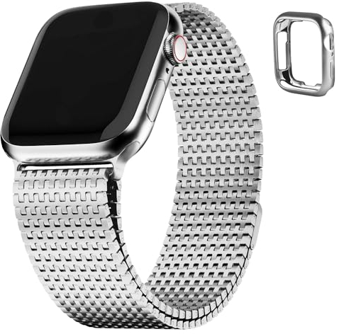 Fullmosa Bracelet Compatible avec Apple Watch 40mm 41mm 38mm, Bracelet de Remplacement en Acier Inoxydable pour iWatch SE SE 2 Series 9 8 7 6 5 4 3 2 1, Argent