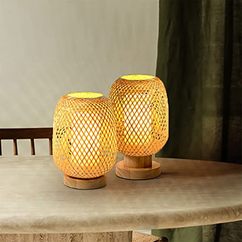DUNMW Lampe de table en bambou tissée à la main avec abat-jour intérieur en PVC Style zen Veilleuse Lampe de chevet Atmosphère Lampe de table Lampe de table décorative pour chambre à coucher, salon