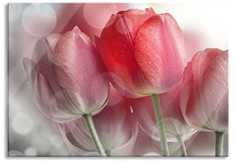 Pixxprint Glasbild, Wandbild aus Echtglas, Wunderschöne Tulpen, 100x70 cm, inkl. Aufhängung und Abstandshalter