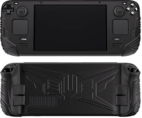 playvital Schutzhülle für Steam Deck,Case Schutzhülle Anti-Rutsche Hülle aus weichem Gummi mit rücktasten-/Stick-Kappen für Steam Deck(Armor Series Schwarz)