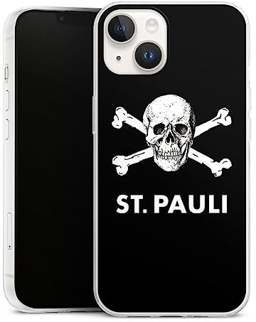Slim Case extra dünn kompatibel mit Apple iPhone 14 Silikon Handyhülle transparent Hülle FC St. Pauli Totenkopf Offizielles Lizenzprodukt