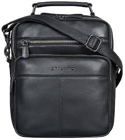 STILORD 'Joe' Modische Herrentasche zum Umhängen aus Leder Schultertasche Männer Umhängetasche Echtleder Studenten Tasche, Farbe:schwarz