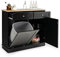 TANGZON Tilt Out Trash Can Cabinet, 2-Door Sideboard with Trash Bin Hamper, Rubber Wood Countertop & Drawers, Freestanding Pet Proof Laundry Cabinet Storage Cupboard, Bin Not Included (Black)